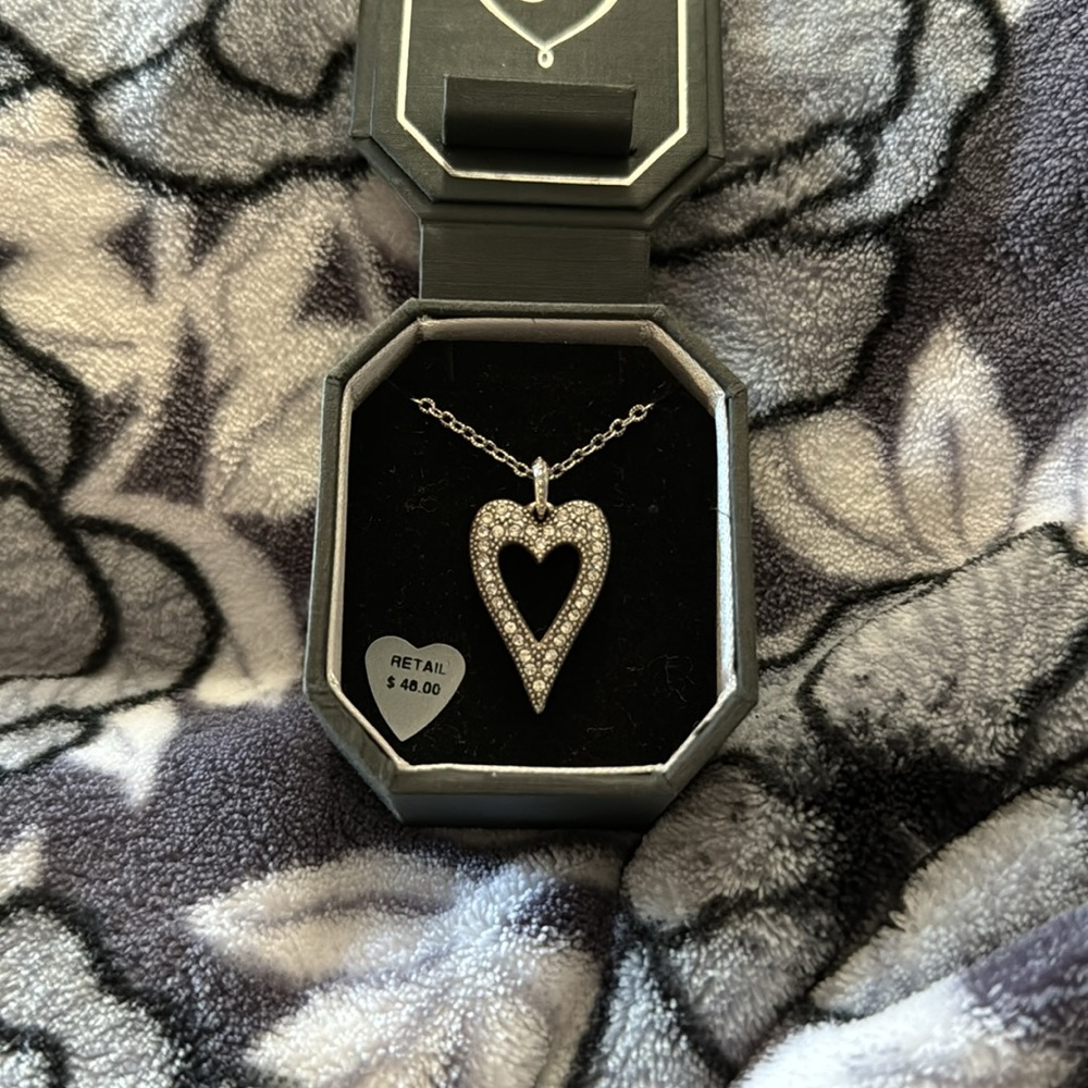 NWT Brighton Bella Mia Necklace Pave Crystals Heart Pendant Reversible Retired